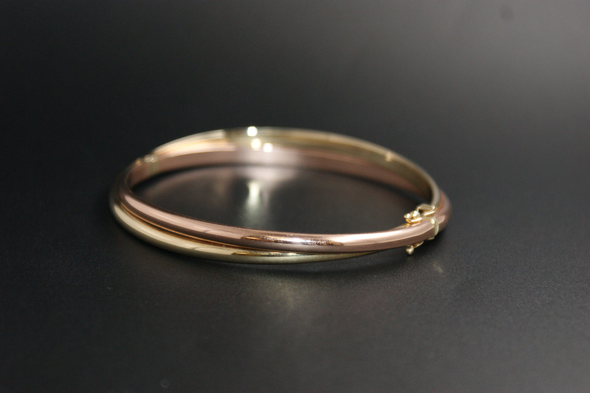 0171-9ct Two-Tone Rose & Yellow gold Double-Band Bangle