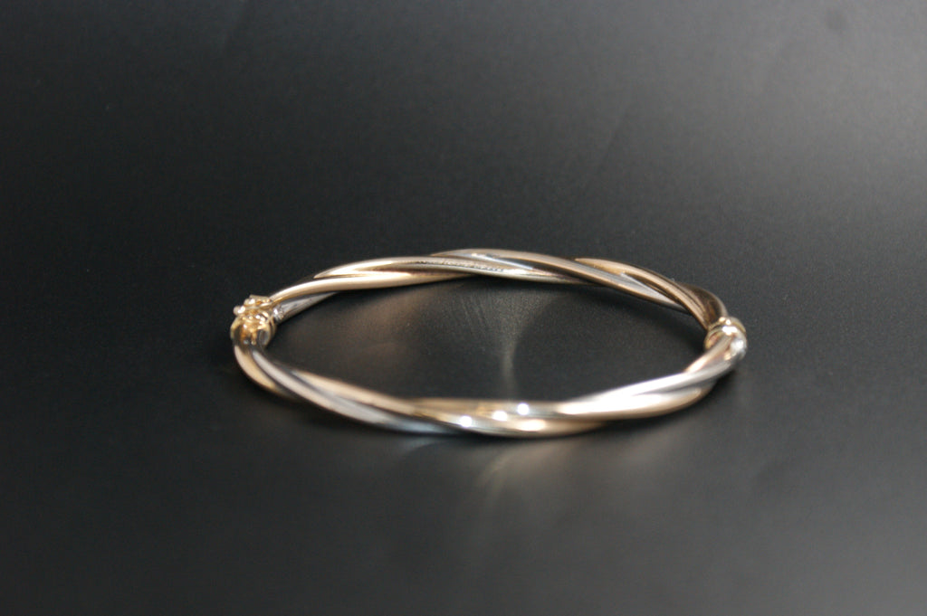 0177-9ct Three-Tone Gold Twisted Crossover Bangle