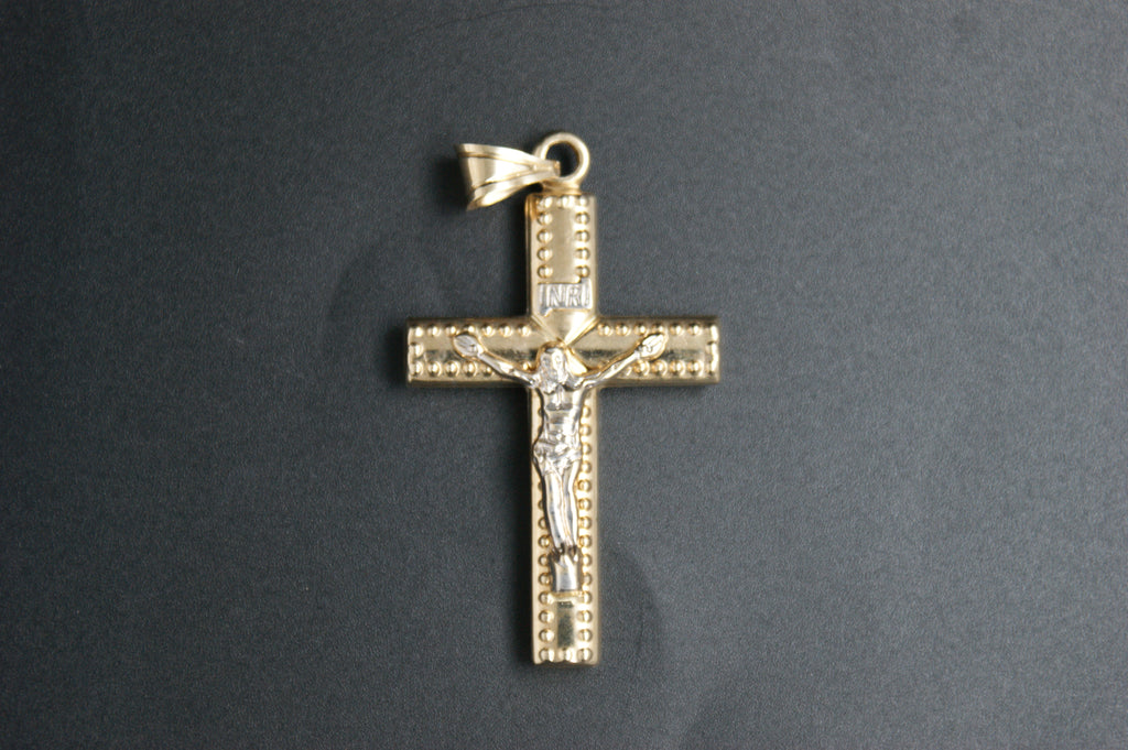 0178- 14ct Two-Tone Gold Crucifix Pendant