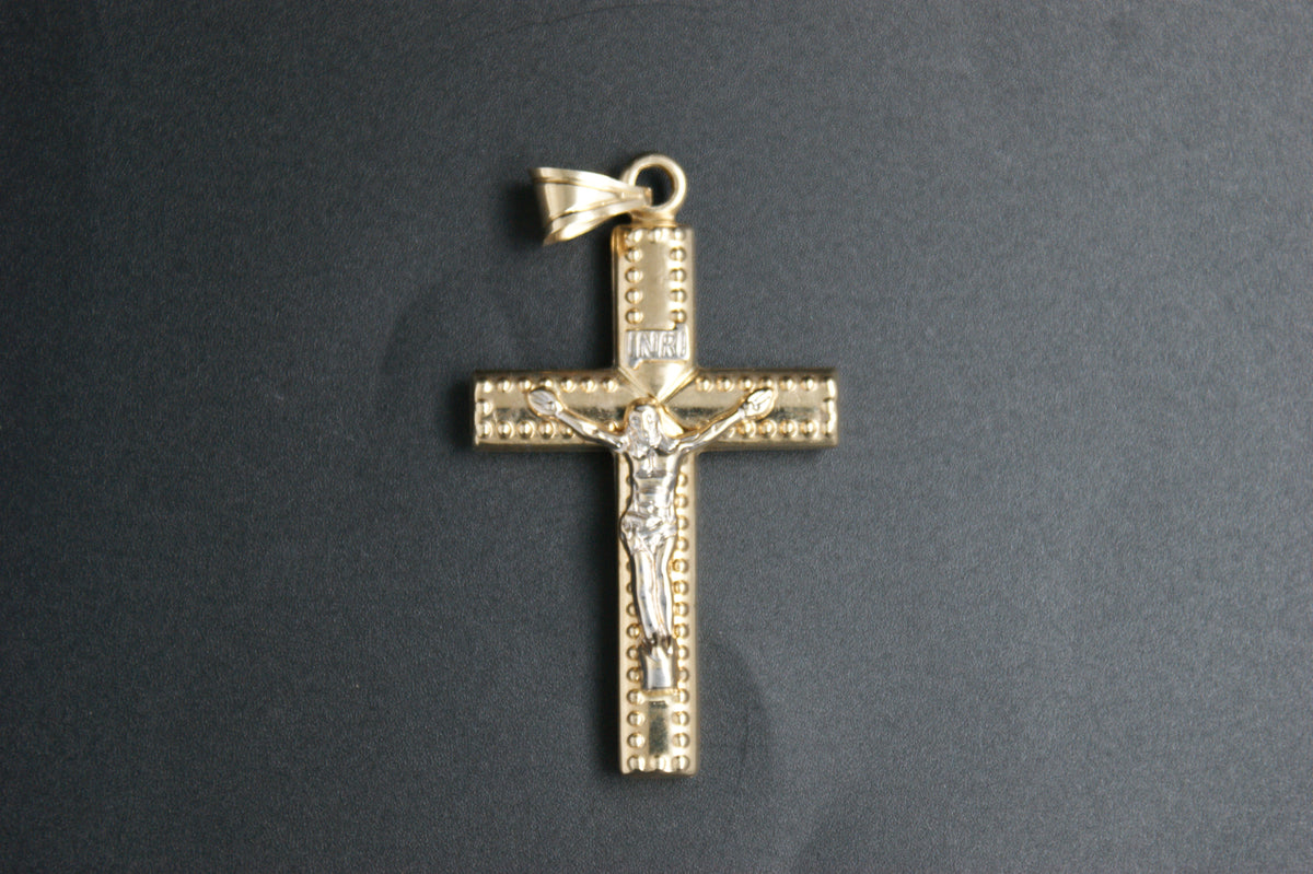 0178- 14ct Two-Tone Gold Crucifix Pendant