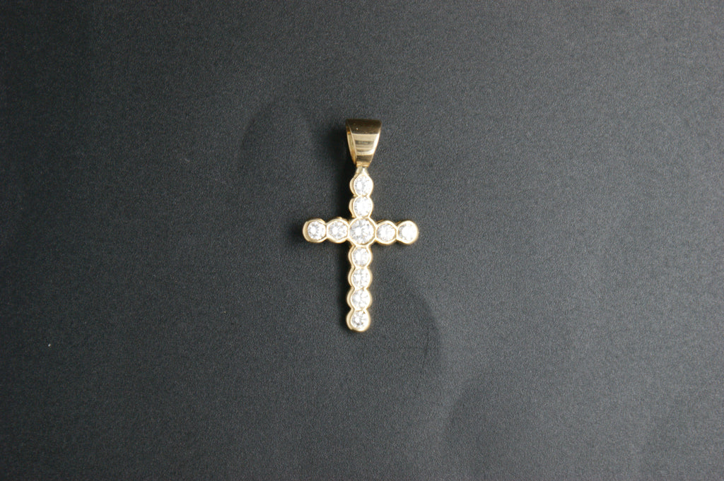 0179- 18ct Yellow Gold Diamond Rub-over Cross Pendant