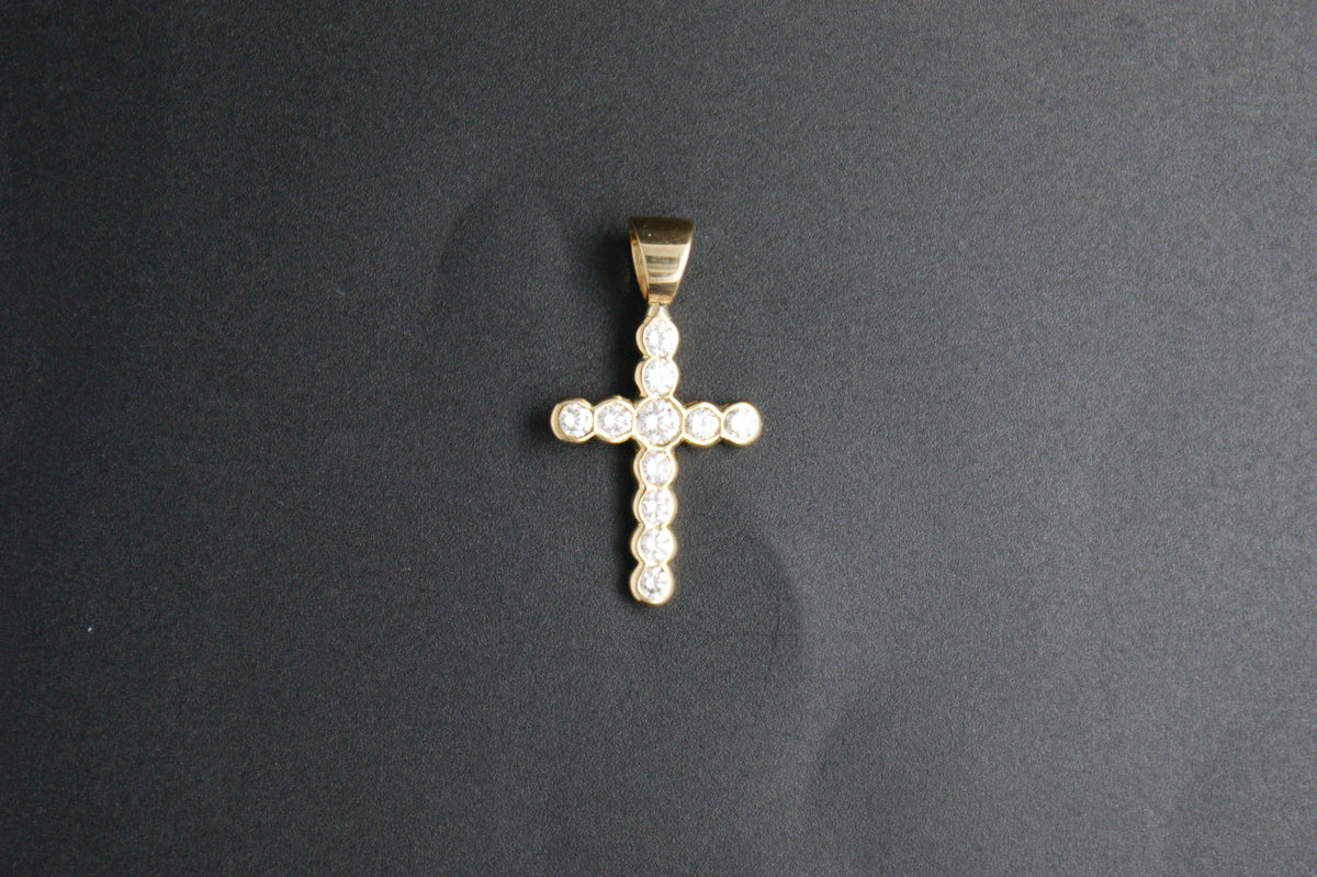 0179- 18ct Yellow Gold Diamond Rub-over Cross Pendant
