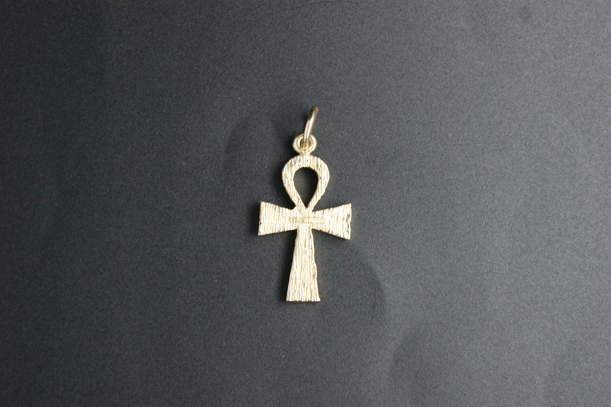 0180-9ct Yellow gold Textured Ankh Cross Pendant