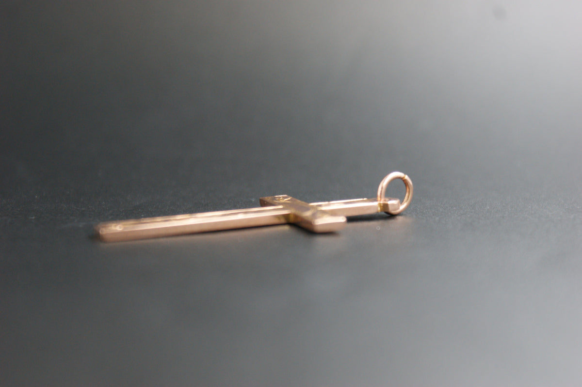 0182- 9ct Rose Gold Hand-Engraved Cross Pendant