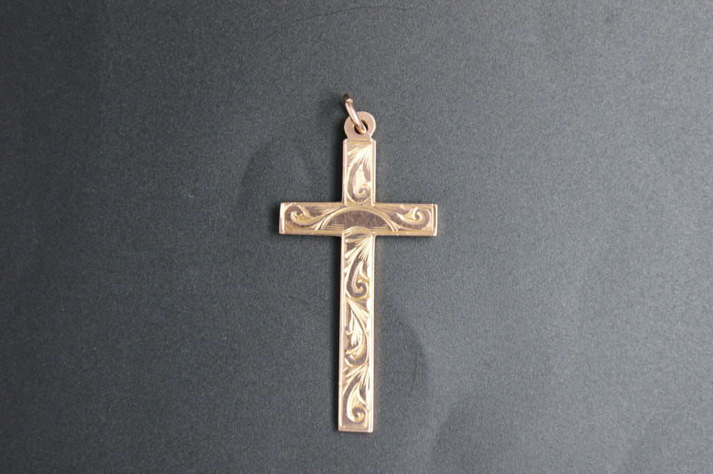 0182- 9ct Rose Gold Hand-Engraved Cross Pendant