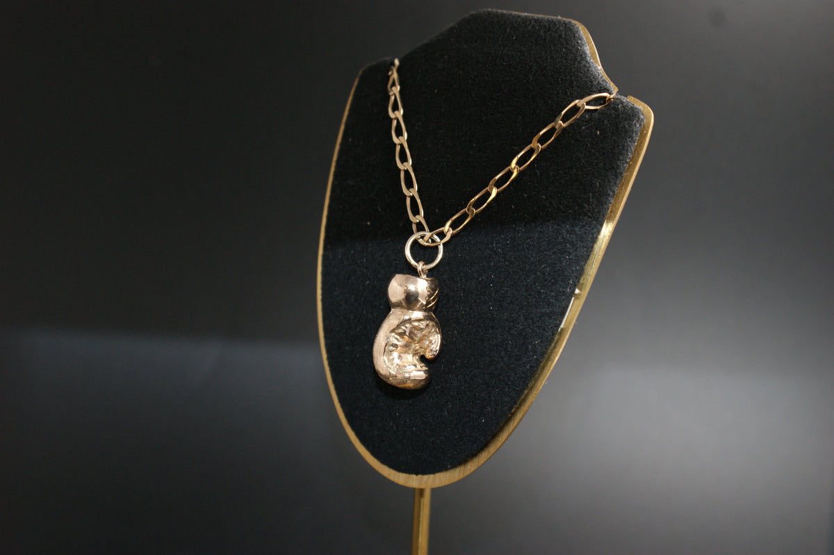 0183-  9ct Gold Boxing Glove Pendant With Curb Chain