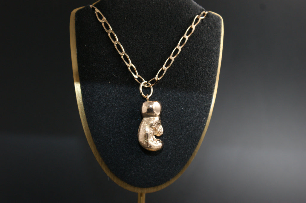 0183-  9ct Gold Boxing Glove Pendant With Curb Chain