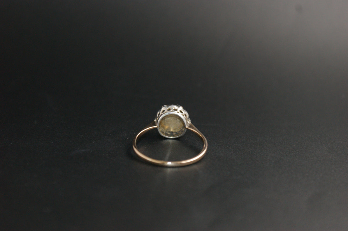 0184- 9ct Gold and Silver Multi-Stone Opal and Garnet Ring