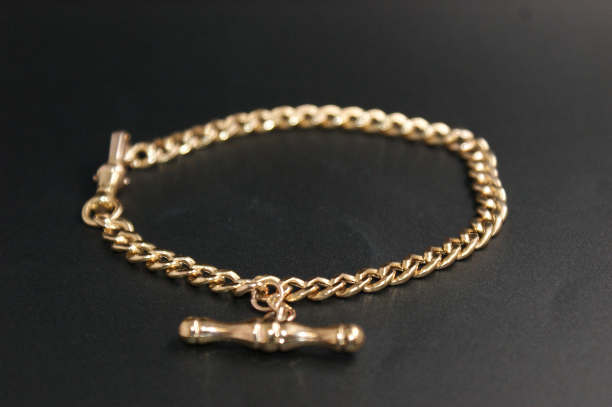 0191- 9ct Yellow Gold 7 3/4 Inch Curb Link Bracelet with T-Bar