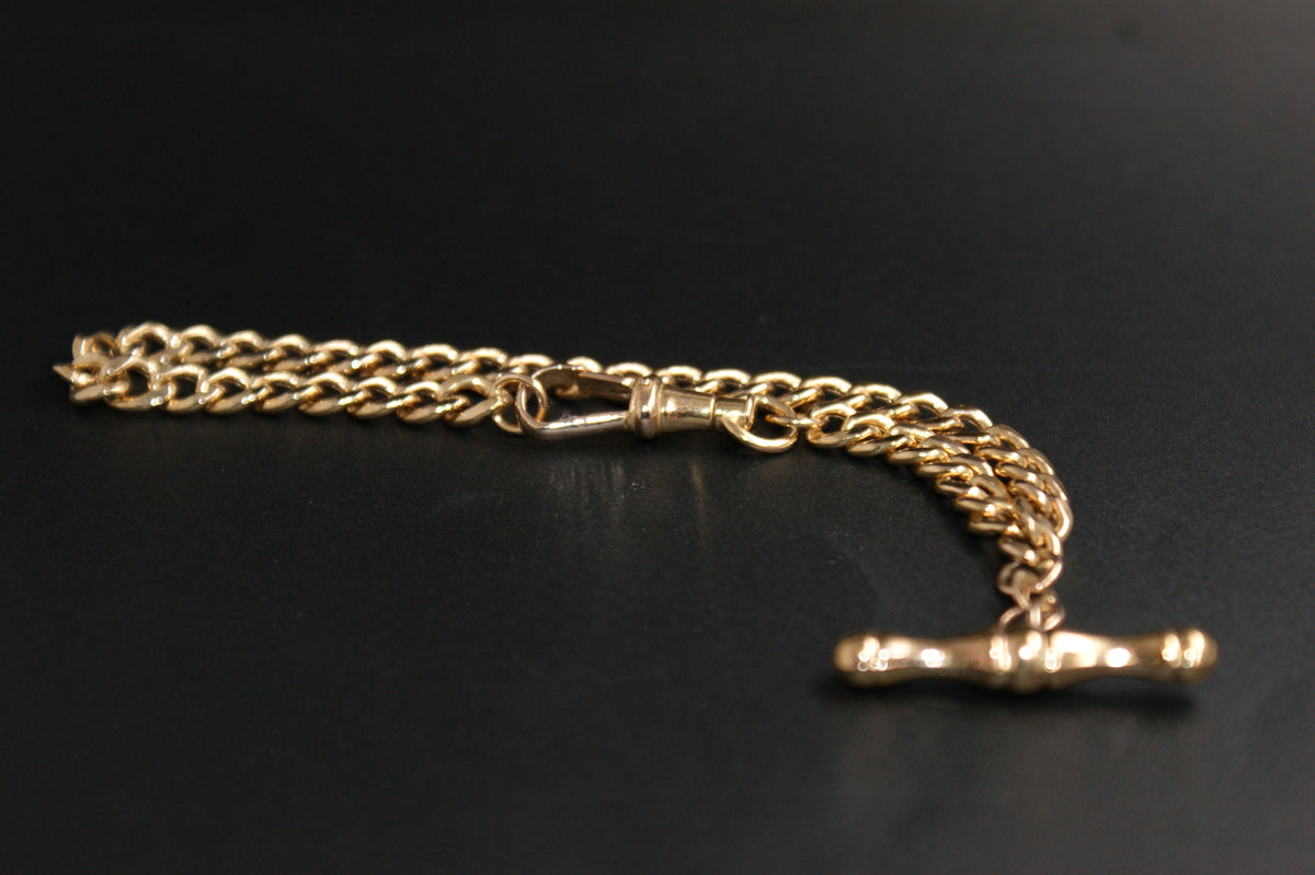 0191- 9ct Yellow Gold 7 3/4 Inch Curb Link Bracelet with T-Bar