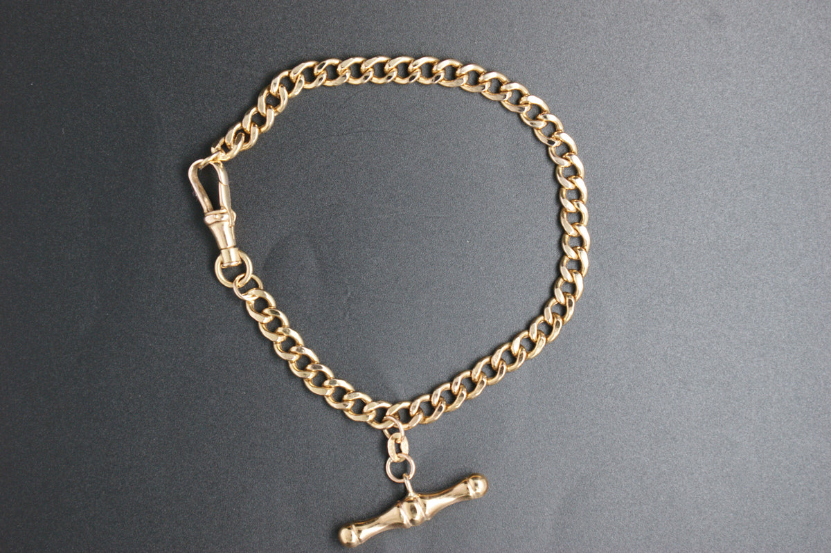 0191- 9ct Yellow Gold 7 3/4 Inch Curb Link Bracelet with T-Bar