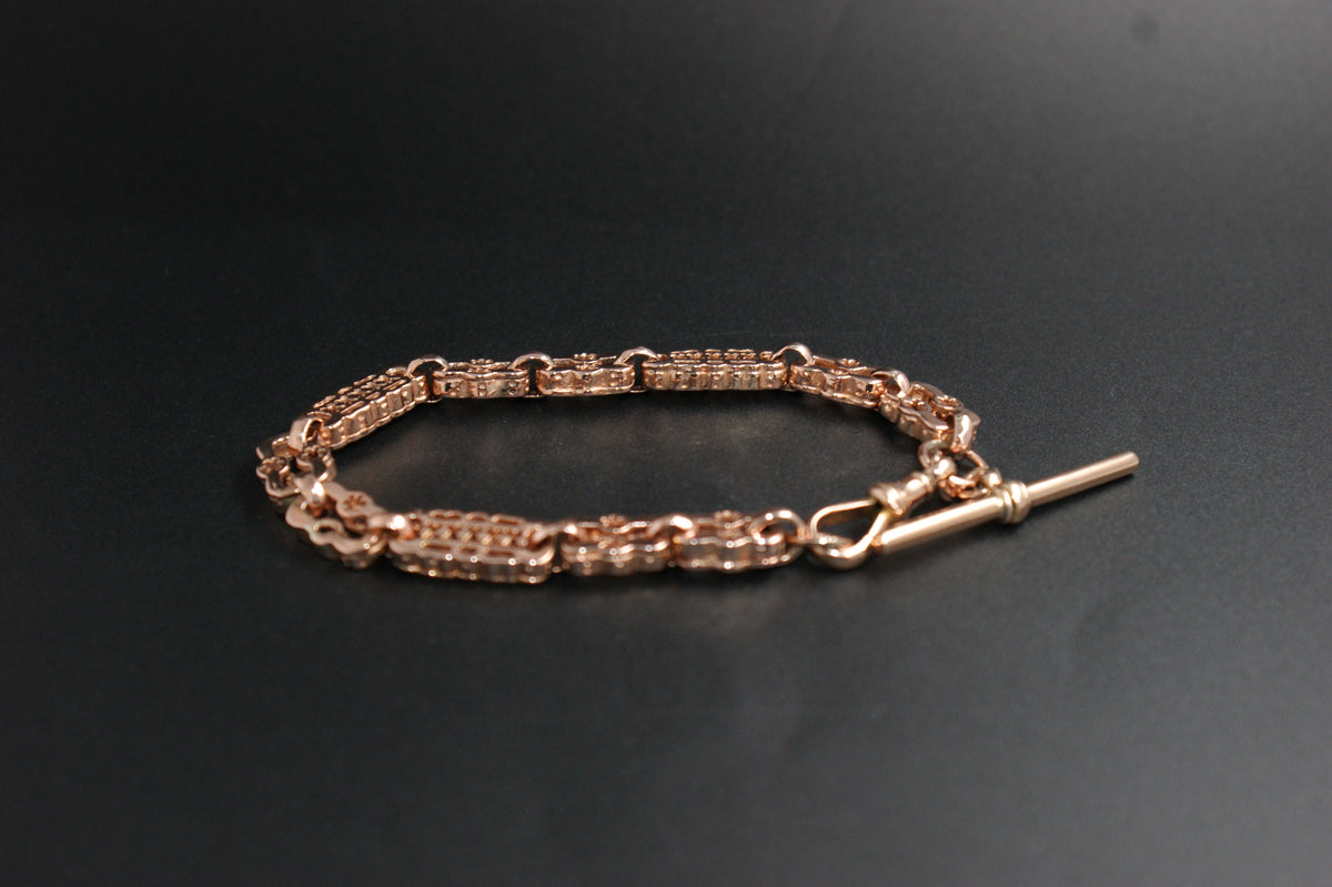 0192- 9ct Rose Gold Baby Stars and Bars Bracelet with T-Bar