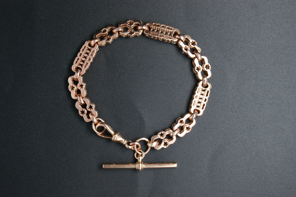 0192- 9ct Rose Gold Baby Stars and Bars Bracelet with T-Bar