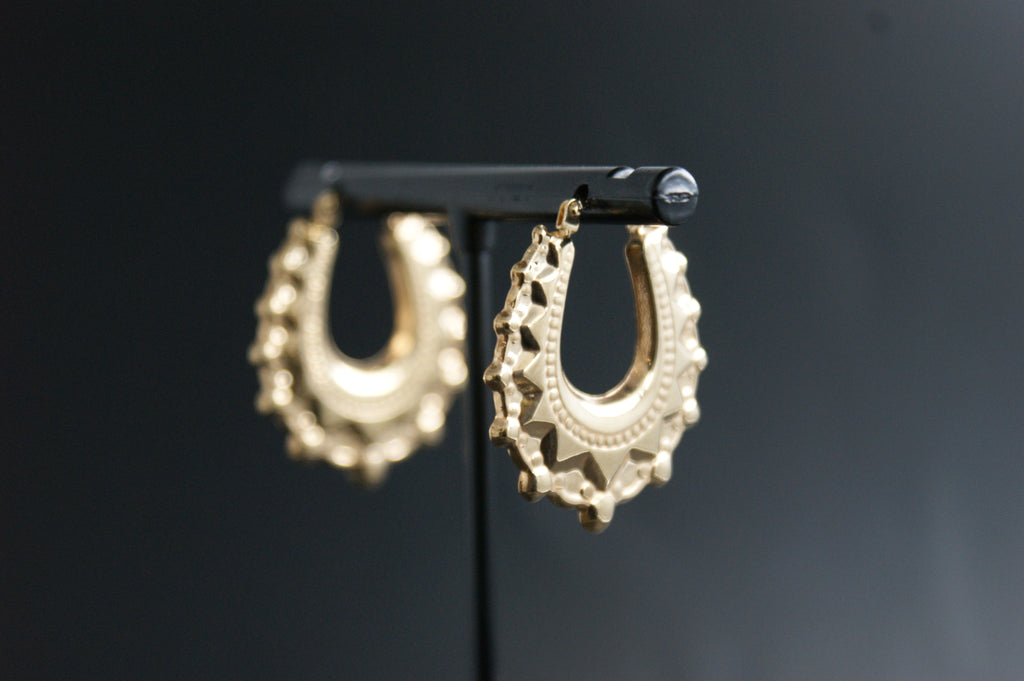 0195- 9ct Yellow Gold Ornate Creole Earrings