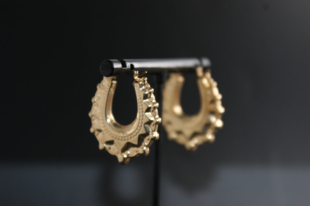 0195- 9ct Yellow Gold Ornate Creole Earrings
