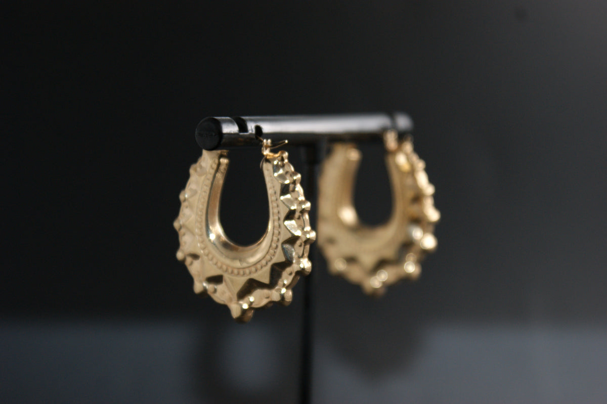0195- 9ct Yellow Gold Ornate Creole Earrings