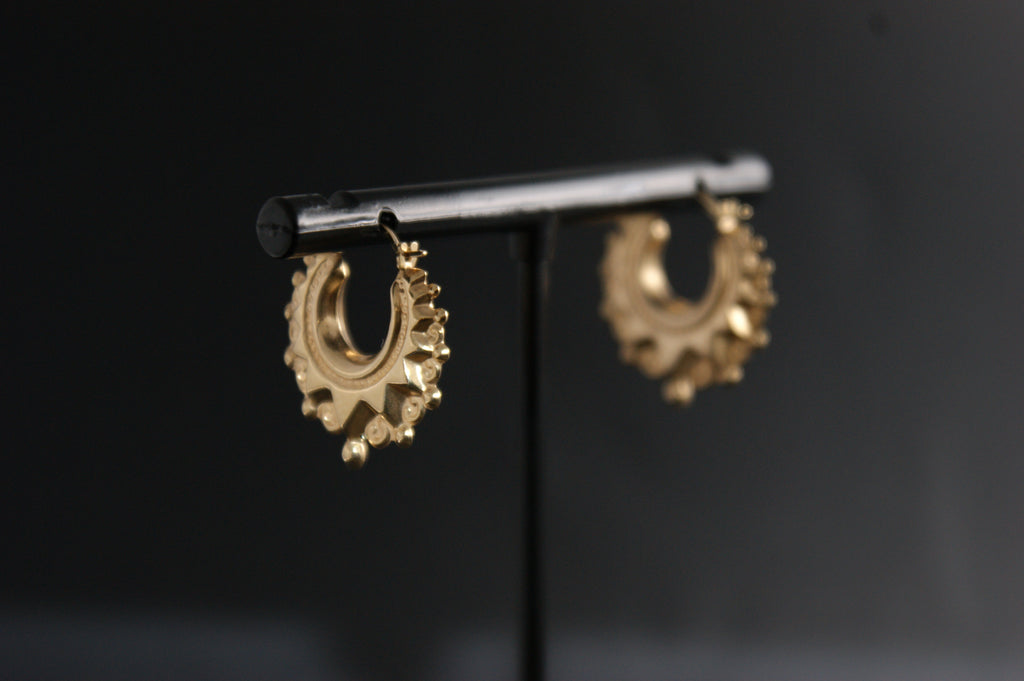 0196- 9ct Yellow Gold Ornate Creole Earrings