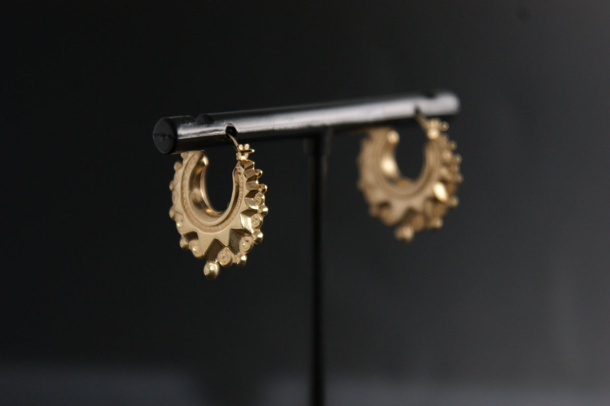 0196- 9ct Yellow Gold Ornate Creole Earrings