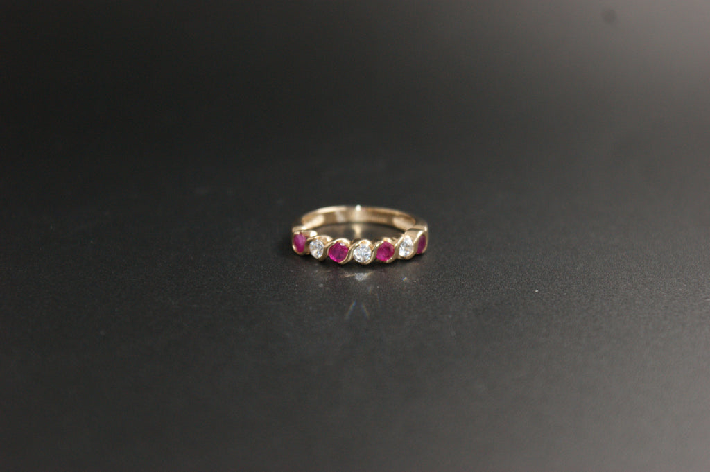 0200- 9ct Yellow Gold Ruby and CZ Ring