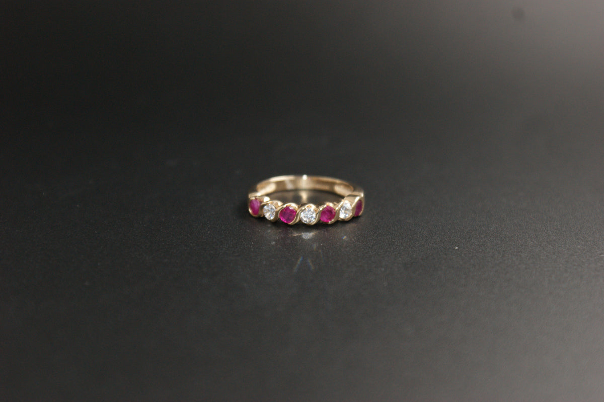 0200- 9ct Yellow Gold Ruby and CZ Ring