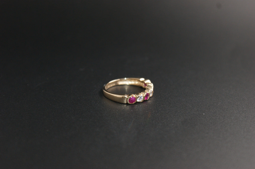0200- 9ct Yellow Gold Ruby and CZ Ring