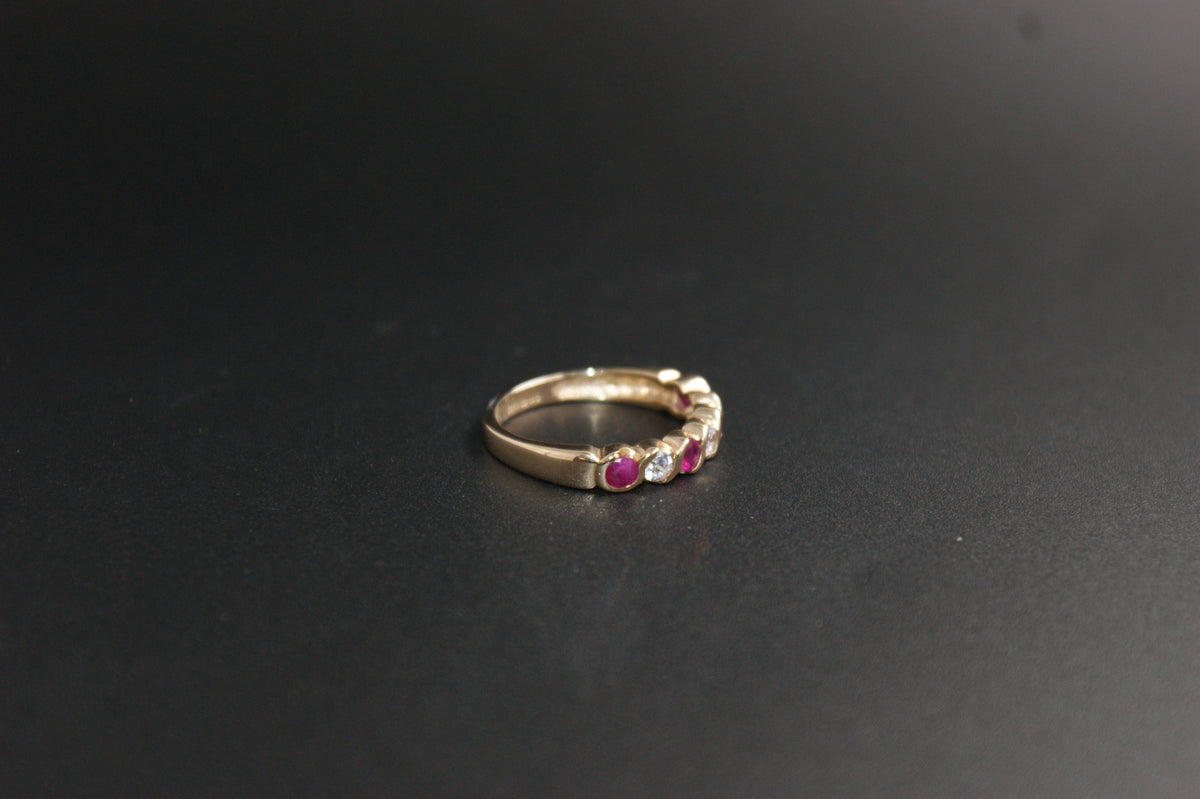 0200- 9ct Yellow Gold Ruby and CZ Ring