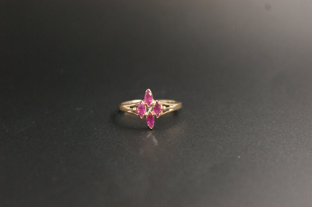 0201- 9ct Yellow Gold Marquise Ruby Ring