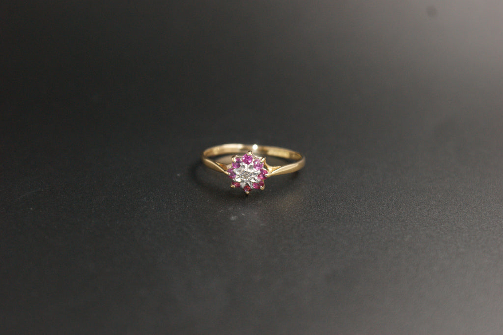 0202-18ct Yellow Gold Ruby and Diamond Cluster Ring
