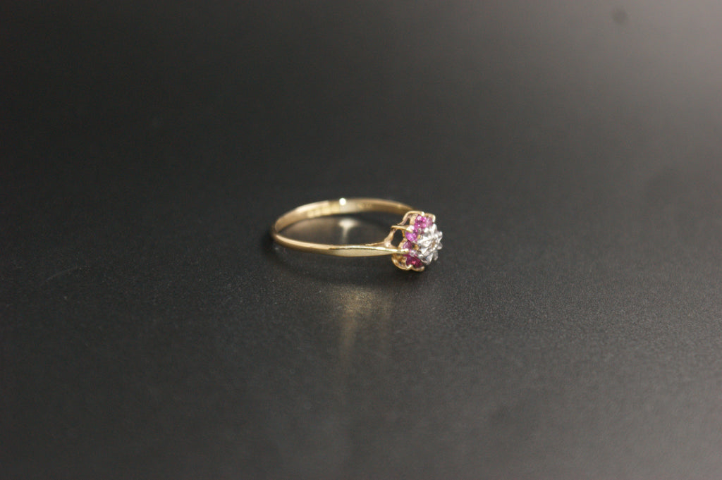 0202-18ct Yellow Gold Ruby and Diamond Cluster Ring