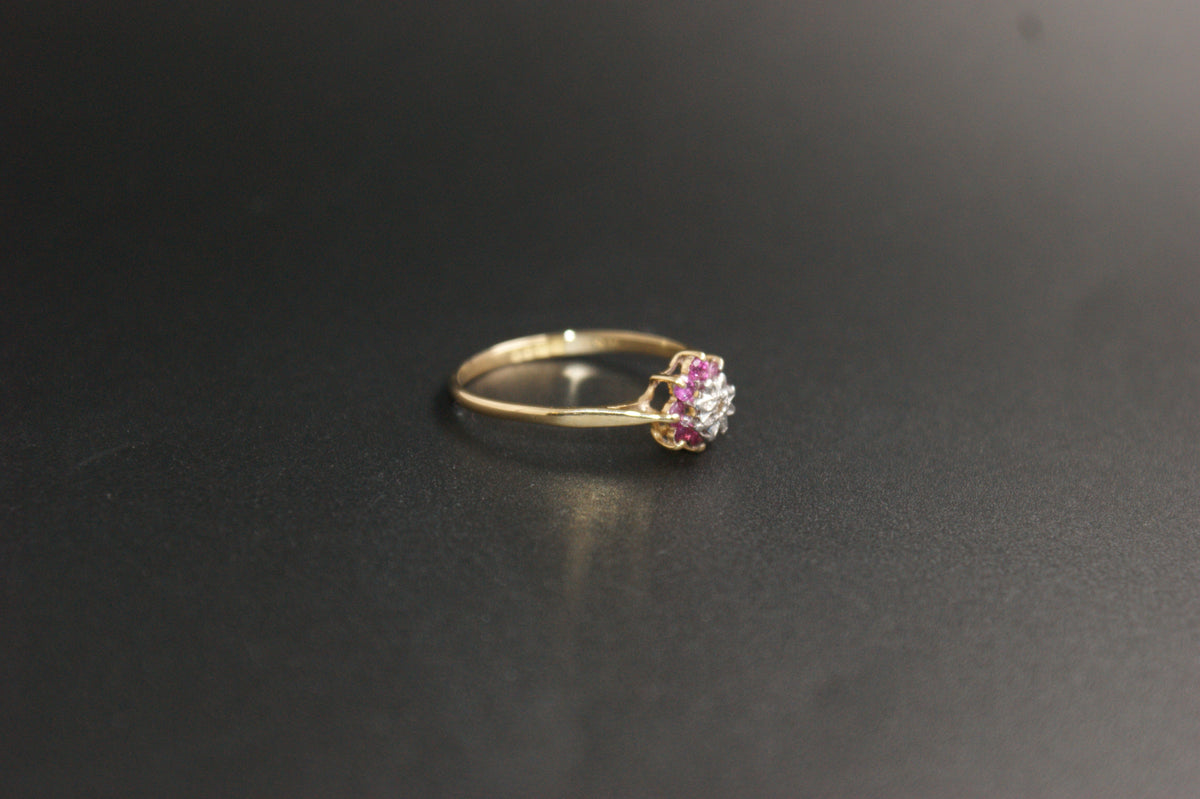 0202-18ct Yellow Gold Ruby and Diamond Cluster Ring
