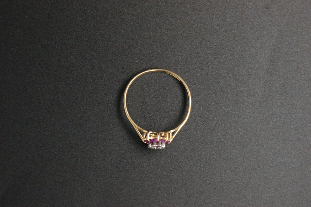 0202-18ct Yellow Gold Ruby and Diamond Cluster Ring