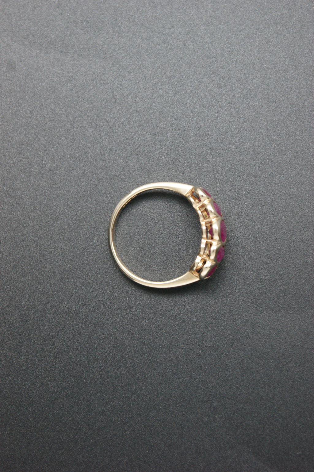 0203- 9ct Yellow Gold Five-Stone Ruby Ring