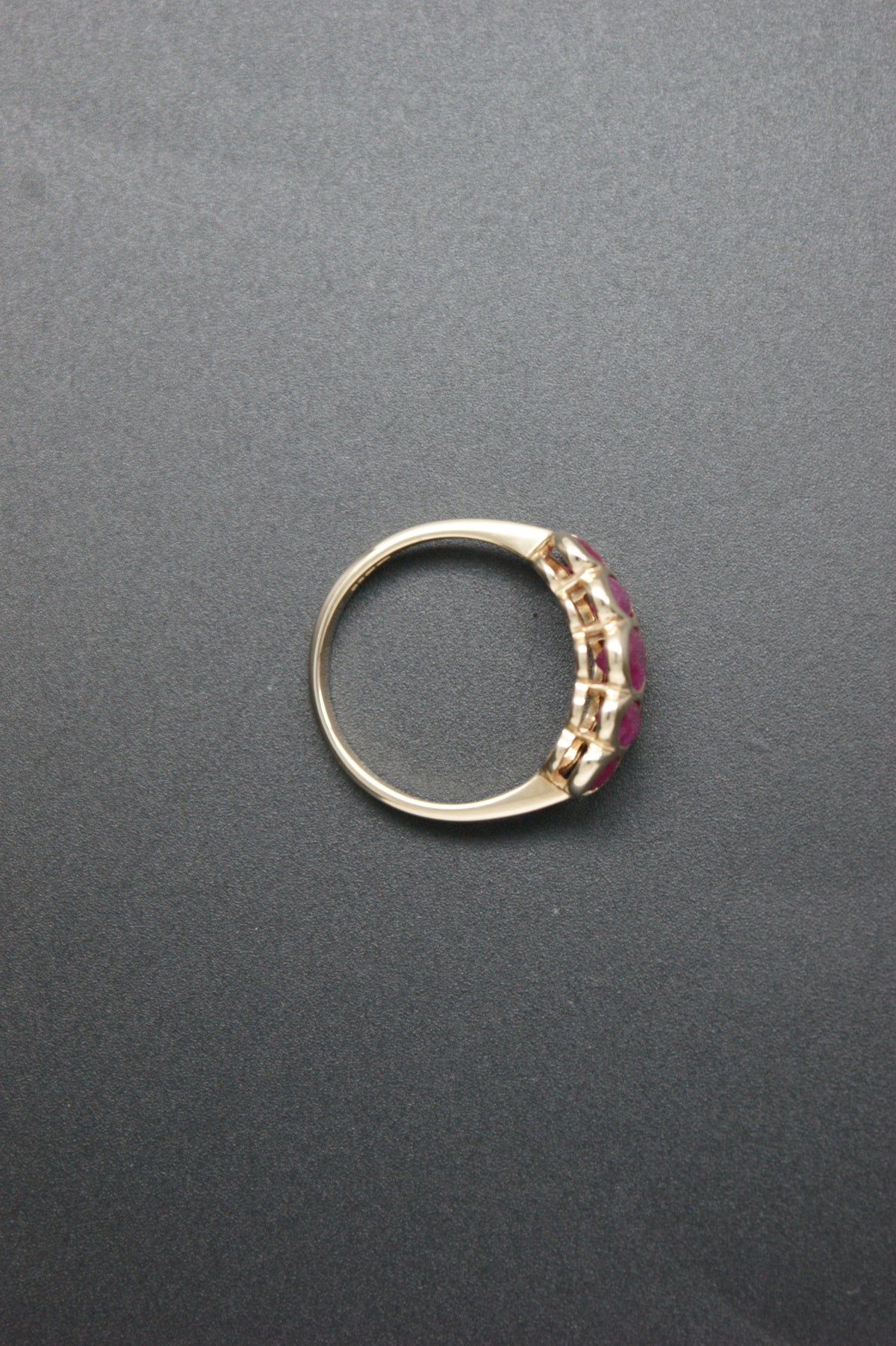 0203- 9ct Yellow Gold Five-Stone Ruby Ring