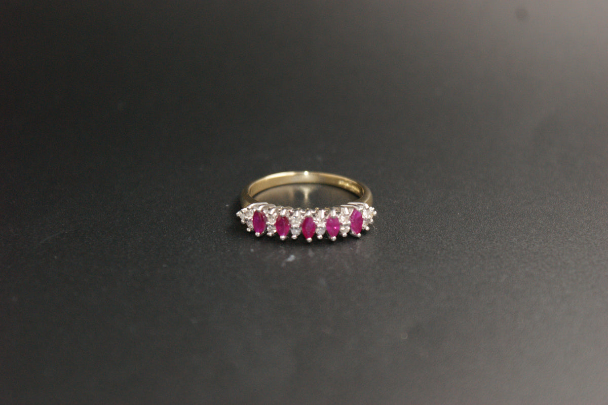 0205- 18ct Gold Marquise Ruby and Diamond Ring