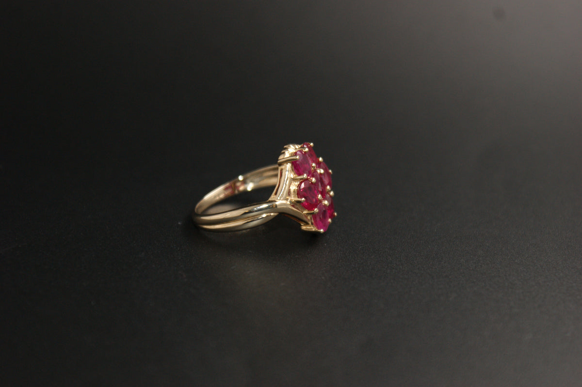 0211- 9ct Yellow Gold Ruby Cluster Ring